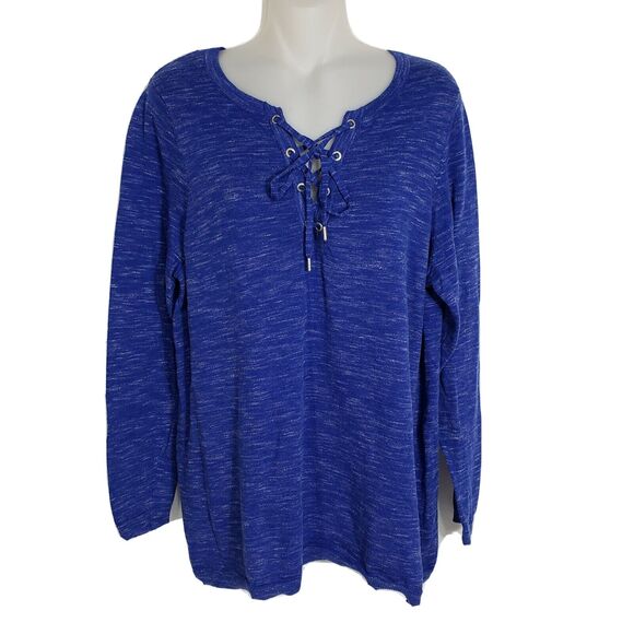 Marc New York by Andrew Marc Performance Women Top 1X Tie Neck Blue Long Sleeve - Picture 1 of 10